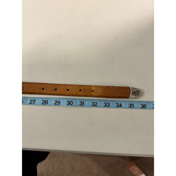 Vintage 90s Tan Genuine Leather Silver Studded Western Belt Size Medium main image 11